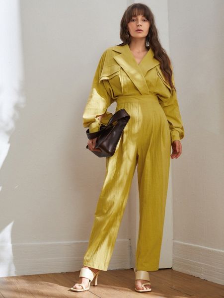 notch collar drop shoulder solid jumpsuit p8bo#, White 
notch collar drop shoulder solid jumpsuit p8bo#, White