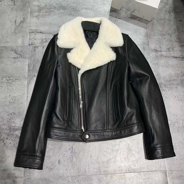 women's leather & faux winter coat women fashion short genuine real sheepskin jacket with collar thick warm locomotive, Black
women's leather & faux winter coat women fashion short genuine real sheepskin jacket with collar thick warm locomotive, Black
