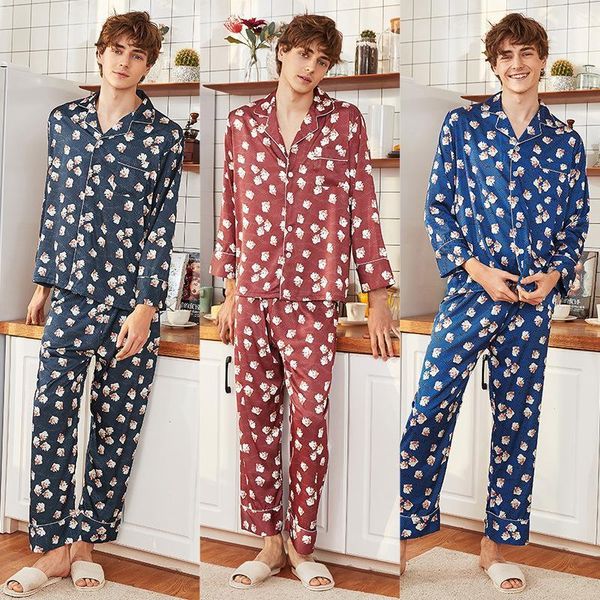 men's sleepwear printing pajama set silk men modern style soft cozy satin nightgown spring home clothes suit, Black;brown
men's sleepwear printing pajama set silk men modern style soft cozy satin nightgown spring home clothes suit, Black;brown