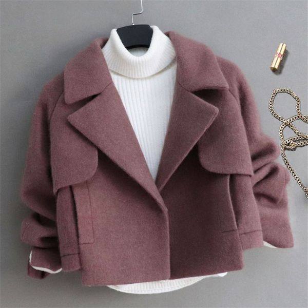 2021 elegant woolen coat turn-down collar women winter single button coats fashion solid outwear lady short jacket ropa de mujer 210218, Black
2021 elegant woolen coat turn-down collar women winter single button coats fashion solid outwear lady short jacket ropa de mujer 210218, Black