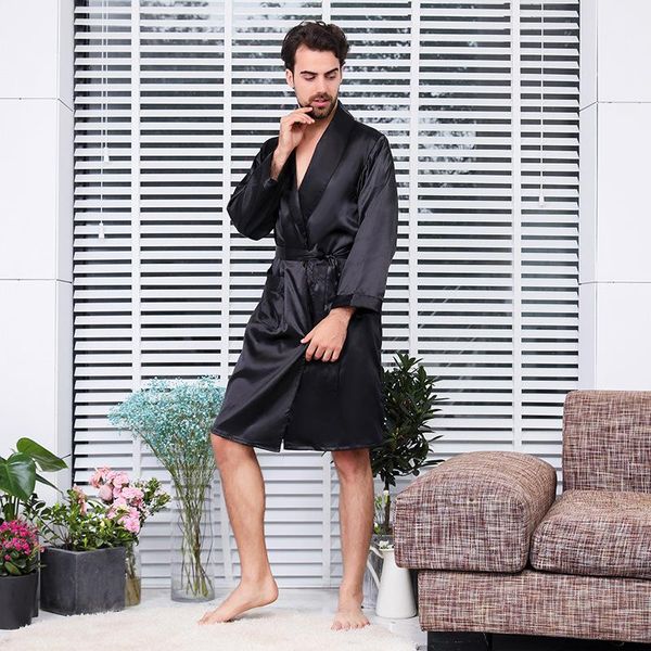 2021 spring and autumn new long sleeve robe men's bathrobe silk long pajama robe with leisure, Black;brown
2021 spring and autumn new long sleeve robe men's bathrobe silk long pajama robe with leisure, Black;brown