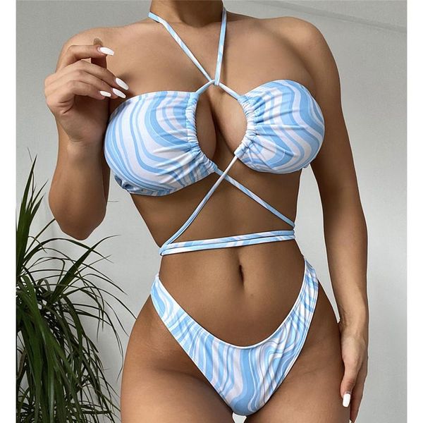 women's swimwear women halter bikini set summer high waist briefs lay wave print hollow cross strap decoration swimsuits for, White;black
women's swimwear women halter bikini set summer high waist briefs lay wave print hollow cross strap decoration swimsuits for, White;black