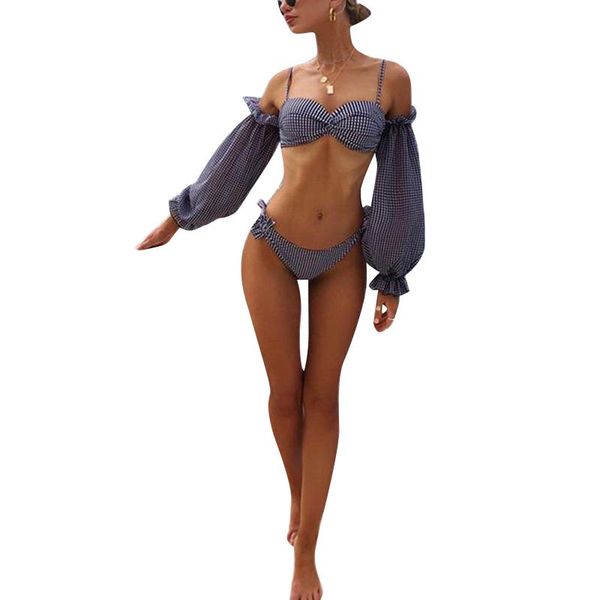 women's swimwear 2 piece bathing suit for women long sleeve swimsuits plaid backless bikini lace up bottom summer, White;black
women's swimwear 2 piece bathing suit for women long sleeve swimsuits plaid backless bikini lace up bottom summer, White;black