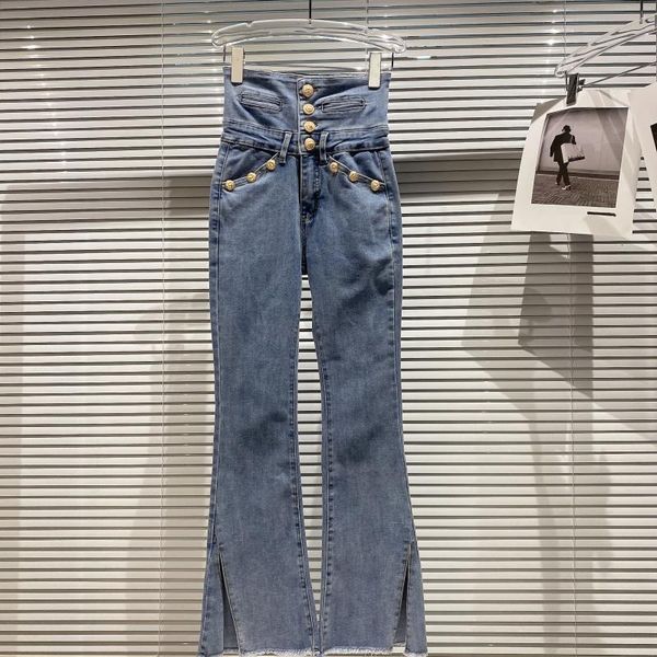 2021 Spring New Arrival Solid Color High Waist Gold Decoration Button Leg Division Female Flare Pants 0hsh, Blue
2021 Spring New Arrival Solid Color High Waist Gold Decoration Button Leg Division Female Flare Pants 0hsh, Blue