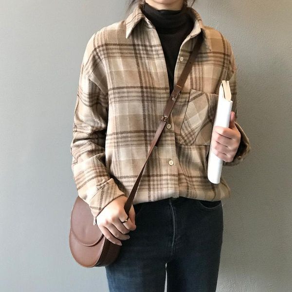 women's blouses & shirts 2021 autumn thickened plaid shirt korean long sleeve loose warm blouse 0675, White
women's blouses & shirts 2021 autumn thickened plaid shirt korean long sleeve loose warm blouse 0675, White