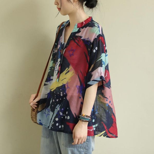 women's blouses & shirts 2021 summer arts style women short sleeve loose v-neck vintage print cotton casual plus size femme blusas m87, White
women's blouses & shirts 2021 summer arts style women short sleeve loose v-neck vintage print cotton casual plus size femme blusas m87, White