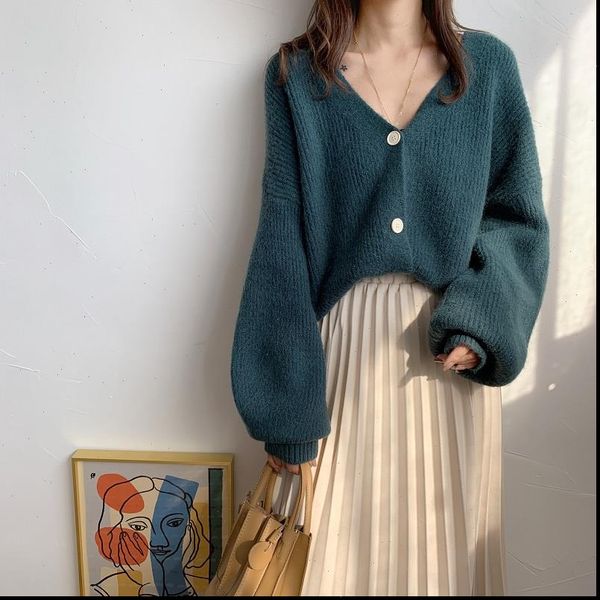 new oversize womens sweaters autumn winter fashionable casual blue v neck cardigans single breasted puff sleeve loose cardigan, White;black
new oversize womens sweaters autumn winter fashionable casual blue v neck cardigans single breasted puff sleeve loose cardigan, White;black