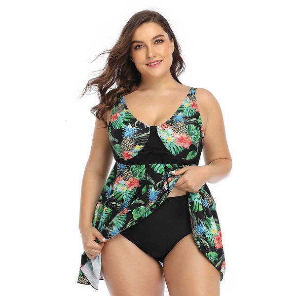 skirt 2020 new large split popular print style fattening swimsuit, White;black