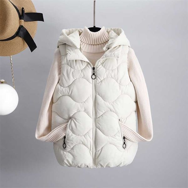 winter down cotton hooded short vest women solid ladies sleeveless waistcoat female quilted zipper puffer jacket 211120, Black;white