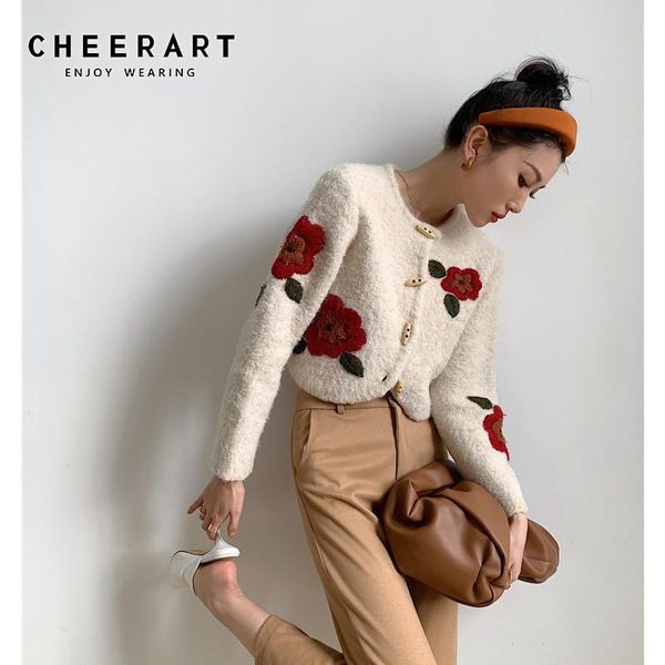 women's knits & tees cheerart embroidered sweater cardigan women wool horn button up crewneck khaki winter fashion coat, White
women's knits & tees cheerart embroidered sweater cardigan women wool horn button up crewneck khaki winter fashion coat, White