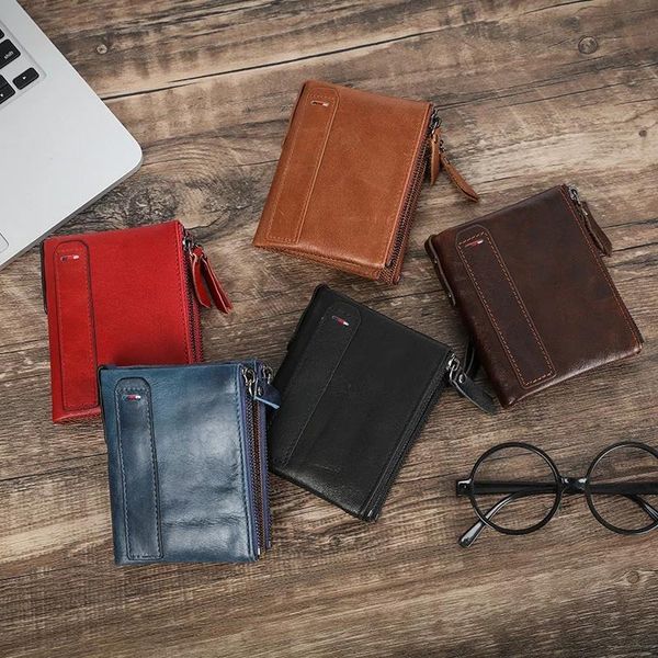 rfid protected classical genuine leather men wallet card holders wallets double zippers coin short purse, Red;black
rfid protected classical genuine leather men wallet card holders wallets double zippers coin short purse, Red;black
