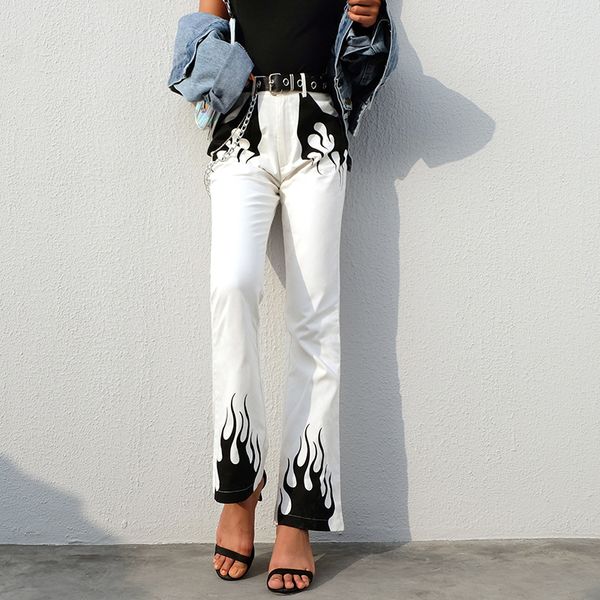 white casual wide leg pants women elegant high waist flared trousers fire print bell bottom pants capris streetwear, Black;white
white casual wide leg pants women elegant high waist flared trousers fire print bell bottom pants capris streetwear, Black;white