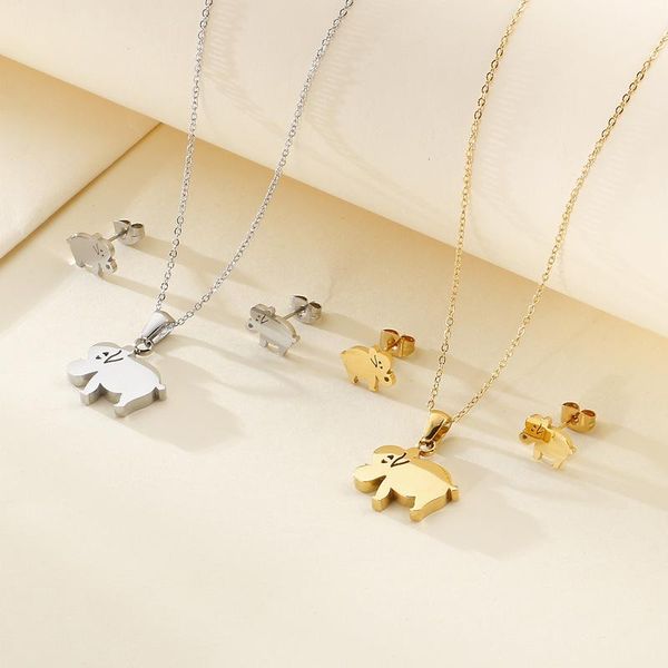 earrings & necklace fashion cute elephant mascot titanium steel simple zircon earring gift jewelry set for women, Silver
earrings & necklace fashion cute elephant mascot titanium steel simple zircon earring gift jewelry set for women, Silver