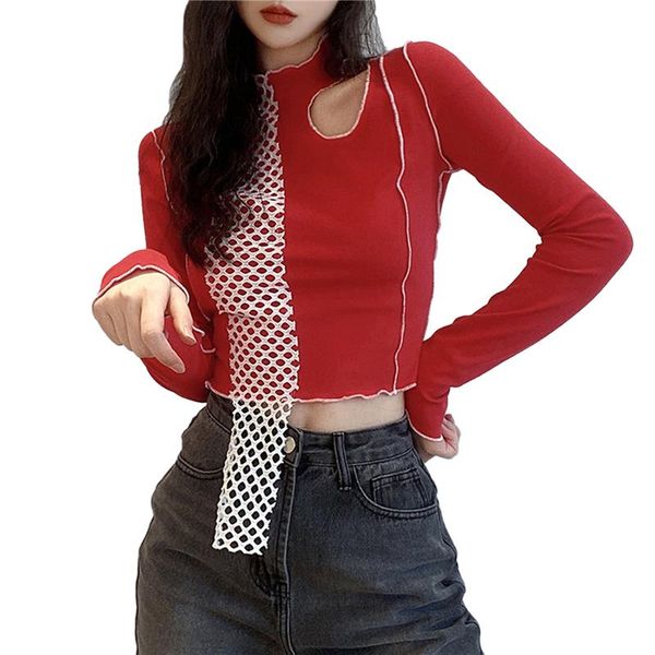 women's t-shirt 2021 women high neck crop stylish long sleeve patchwork cutout slim fit tee shirt, White
women's t-shirt 2021 women high neck crop stylish long sleeve patchwork cutout slim fit tee shirt, White