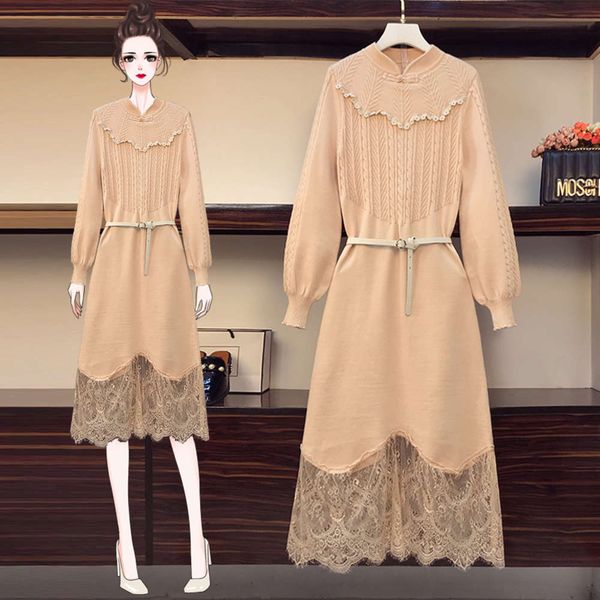 french dress autumn winter 2020 autumn winter large women's dress fat sister new belly covered knitted lace bottomed skirt, Black;gray
french dress autumn winter 2020 autumn winter large women's dress fat sister new belly covered knitted lace bottomed skirt, Black;gray