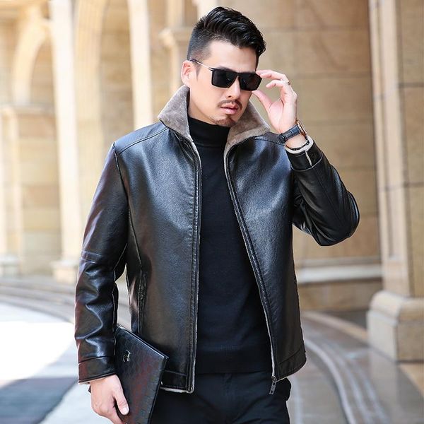men's fur & faux winter real business casual leather jacket for men fashion brand brown sheepskin jackets and coats with wool l, Black
men's fur & faux winter real business casual leather jacket for men fashion brand brown sheepskin jackets and coats with wool l, Black