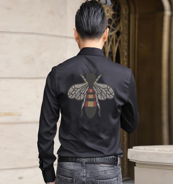 rhinestones men's shirt long sleeve business formal dress casual shirts streetwear social party male clothing camisa, White;black
rhinestones men's shirt long sleeve business formal dress casual shirts streetwear social party male clothing camisa, White;black