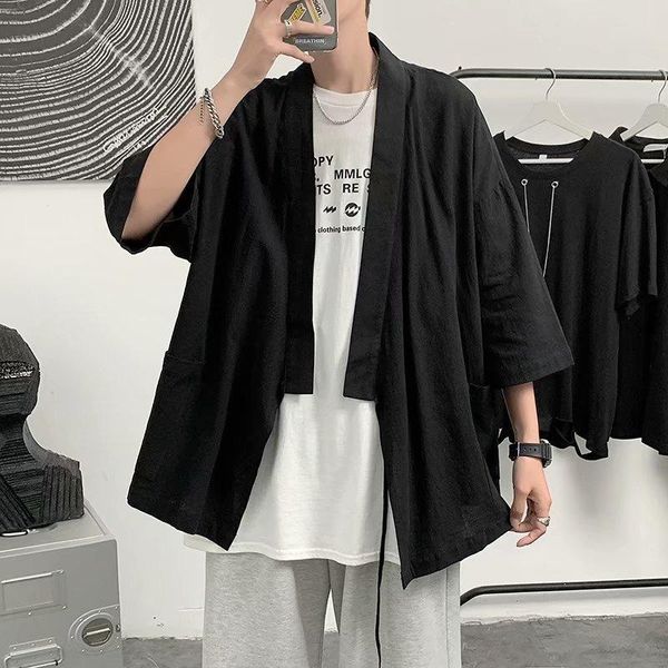men's casual shirts 2021 summer 3 quarter sleeve black navy shirt and women korean loose fashion youth thin high street cape, White;black
men's casual shirts 2021 summer 3 quarter sleeve black navy shirt and women korean loose fashion youth thin high street cape, White;black