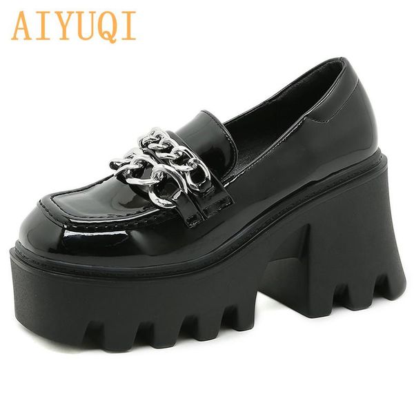 dress shoes aiyuqi women's high heels platform 2021 autumn patent leather chain loafers round toe pumps women, Black
dress shoes aiyuqi women's high heels platform 2021 autumn patent leather chain loafers round toe pumps women, Black