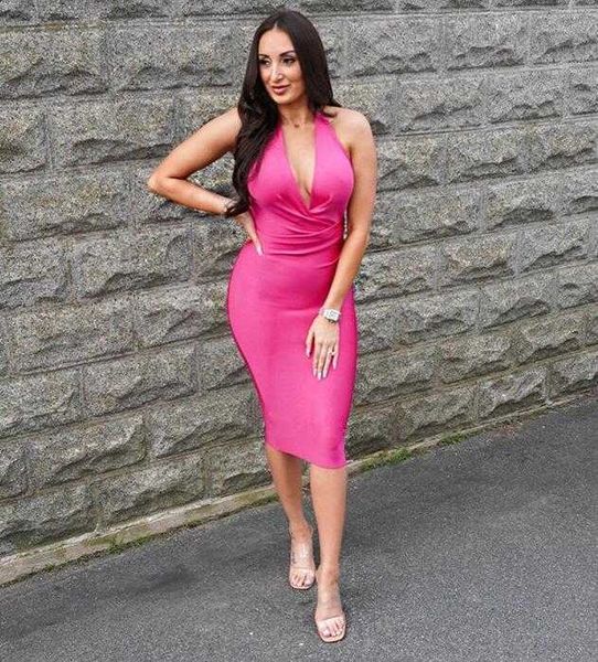 summer dress women v neck backless halter pink bandage elegant party vestido 210527, Black;gray
summer dress women v neck backless halter pink bandage elegant party vestido 210527, Black;gray