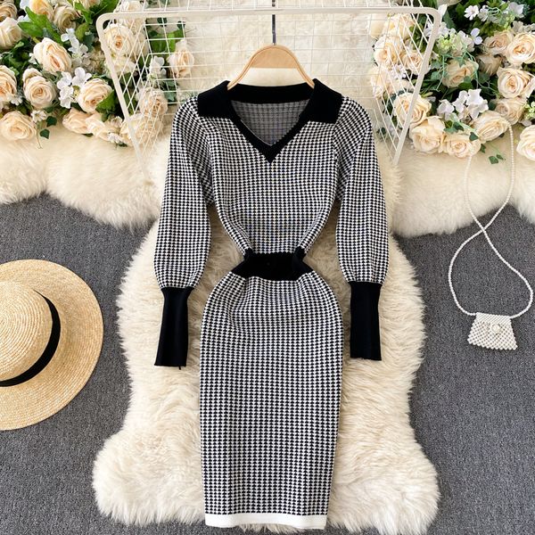 plaid houndstooth knitted dress women v neck long sleeve slim jumper autumn winter bodycon warm short dresses, Black;gray
plaid houndstooth knitted dress women v neck long sleeve slim jumper autumn winter bodycon warm short dresses, Black;gray