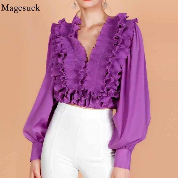 women's blouses & shirts autumn french elegant chiffon fashion v neck pleated ruffle blouse women lantern long sleeve short blusas 169, White
women's blouses & shirts autumn french elegant chiffon fashion v neck pleated ruffle blouse women lantern long sleeve short blusas 169, White
