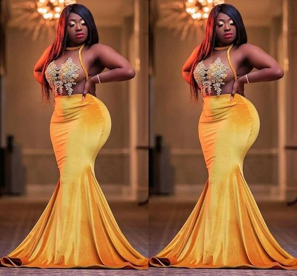2022 african yellow velvet mermaid prom dresses sheer neck see through floor length beaded sequins evening formal pageant dress new, Black
2022 african yellow velvet mermaid prom dresses sheer neck see through floor length beaded sequins evening formal pageant dress new, Black