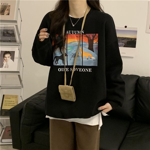 2021 new autumn college style cartoon print all-match loose sweatshirt was thin heing fashion long-sleeved hoodie trendy girl lfn5, Black
2021 new autumn college style cartoon print all-match loose sweatshirt was thin heing fashion long-sleeved hoodie trendy girl lfn5, Black