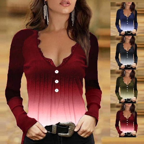 women's t-shirt 2021 european and american fall/winter style gradient color lace v-neck long-sleeved women, White
women's t-shirt 2021 european and american fall/winter style gradient color lace v-neck long-sleeved women, White
