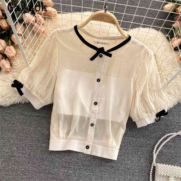 chiffon blouses women summer solid bow v-neck puff sleeve thin shirts slim korean chic wild fashion blouse 210531, White
chiffon blouses women summer solid bow v-neck puff sleeve thin shirts slim korean chic wild fashion blouse 210531, White