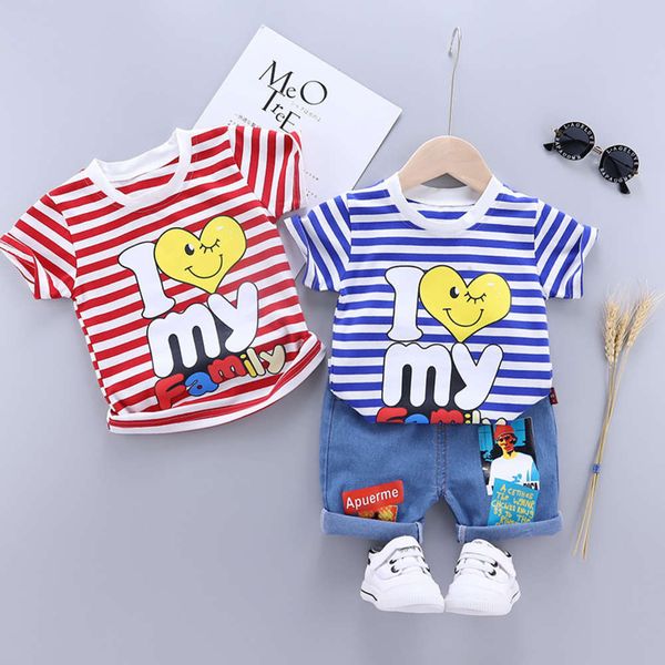 children's summer boys' stripe baby love cartoon printed round neck girls' short sleeve suit two piece set for middle and sma, White
children's summer boys' stripe baby love cartoon printed round neck girls' short sleeve suit two piece set for middle and sma, White