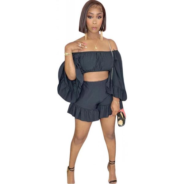 women's tracksuits shorts suit off shoulder ruffles ladies set long sleeve crop and loose short pants fashion casual summer 2021, Gray
women's tracksuits shorts suit off shoulder ruffles ladies set long sleeve crop and loose short pants fashion casual summer 2021, Gray