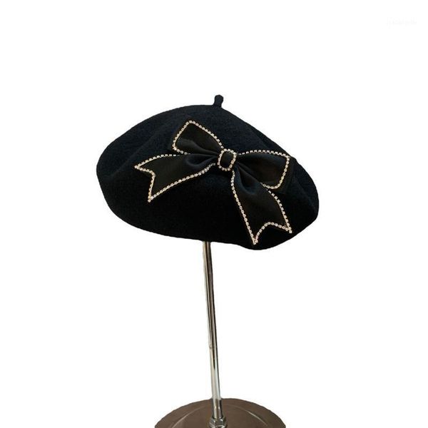 berets classic black wool felt big rhinestone bow beret cap elegant women autumn spring warm pillbox artist hat high end fedoras, Blue;gray
berets classic black wool felt big rhinestone bow beret cap elegant women autumn spring warm pillbox artist hat high end fedoras, Blue;gray