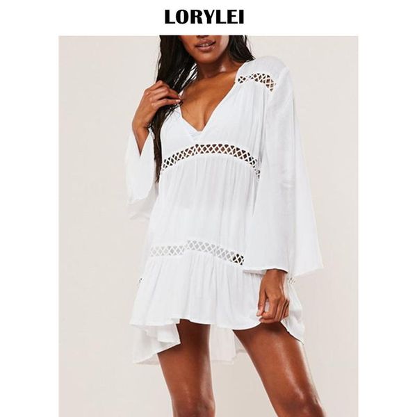 women's swimwear saida de praia 2021 bikini cover-ups hollow out white cotton summer mini dress women beach wear swimsuit cover up n966, White;black
women's swimwear saida de praia 2021 bikini cover-ups hollow out white cotton summer mini dress women beach wear swimsuit cover up n966, White;black