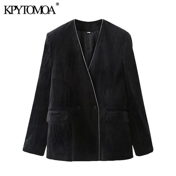 women's suits & blazers kpytomoa women 2021 fashion patchwork velvet blazer coat vintage v neck long sleeve female outerwear chic veste, White;black
women's suits & blazers kpytomoa women 2021 fashion patchwork velvet blazer coat vintage v neck long sleeve female outerwear chic veste, White;black