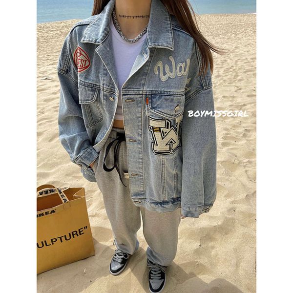 autumn wash loose letter embroidered denim jacket women's fashion cardigan jacket, Black;brown
autumn wash loose letter embroidered denim jacket women's fashion cardigan jacket, Black;brown