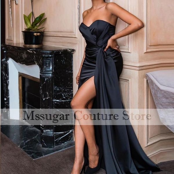 party dresses 2021 black strapless evening sweetheart high split satin celebrity dress custom made vestidos, White;black
party dresses 2021 black strapless evening sweetheart high split satin celebrity dress custom made vestidos, White;black
