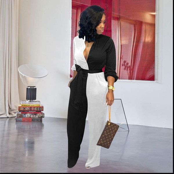 women colorblock wide leg long pants jumpsuits long sleeve patchwork with belted jumpsuit romper woman casual overalls, Black;white
women colorblock wide leg long pants jumpsuits long sleeve patchwork with belted jumpsuit romper woman casual overalls, Black;white