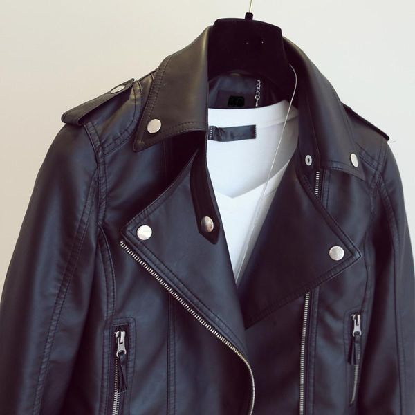 women's leather & faux female 2021 design spring autumn pu jacket soft coat slim black rivet zipper motorcycle jackets
women's leather & faux female 2021 design spring autumn pu jacket soft coat slim black rivet zipper motorcycle jackets