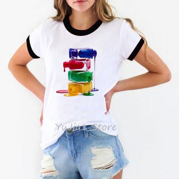 a stack of nail polish women t shirts print vogue white streetwear manicure store work clothes custom wholesale
a stack of nail polish women t shirts print vogue white streetwear manicure store work clothes custom wholesale