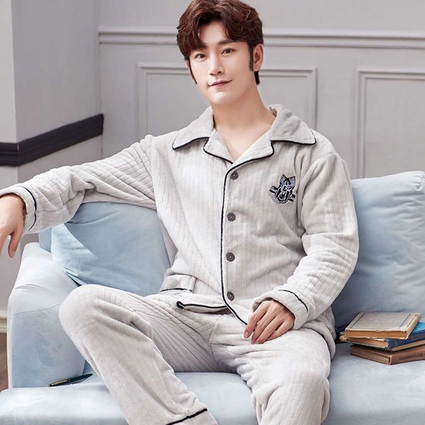 pajamas coral fleece thickened plush large size home wear men's winter long sleeve cardigan flannel suit, Black;brown
pajamas coral fleece thickened plush large size home wear men's winter long sleeve cardigan flannel suit, Black;brown