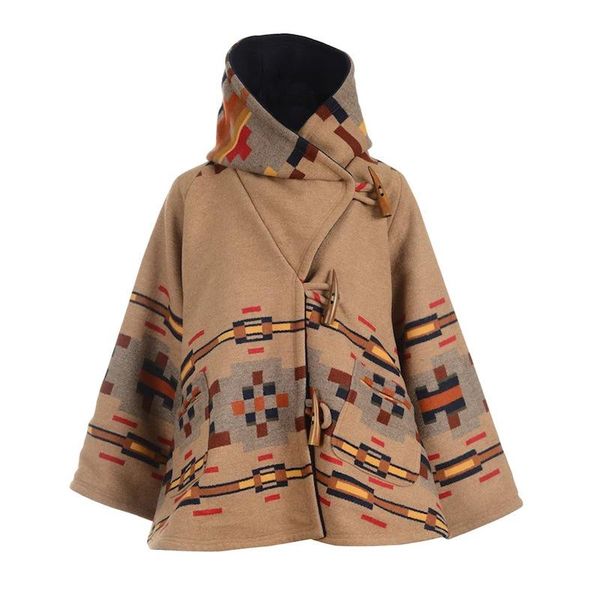 autumn and winter long-sleeved hooded coat printed wool coat women's temperament warmth casual street retro horn button, Black
autumn and winter long-sleeved hooded coat printed wool coat women's temperament warmth casual street retro horn button, Black