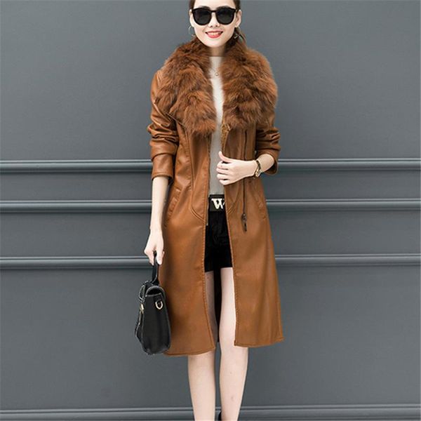 women's leather & faux jacket for winter 2021 plus velvet warm slim big fur collar long coat female outerwear m-4xl, Black
women's leather & faux jacket for winter 2021 plus velvet warm slim big fur collar long coat female outerwear m-4xl, Black