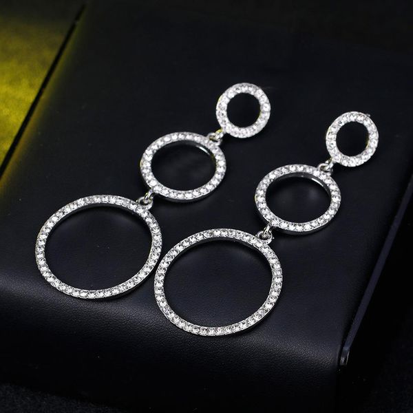 elegant rhinestone crystal circles link dangle wedding earring for women bridal long drop earrings party jewelry gift, Silver
elegant rhinestone crystal circles link dangle wedding earring for women bridal long drop earrings party jewelry gift, Silver