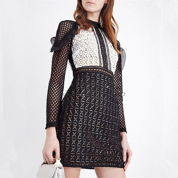 casual dresses design fashion women long sleeve ruffles patchwork black white color block lace hollow out pencil short dress sml, Black;gray
casual dresses design fashion women long sleeve ruffles patchwork black white color block lace hollow out pencil short dress sml, Black;gray