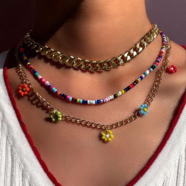 pendant necklaces boho multicolor daisy flower beaded necklace women cuban chunky layered metal chain choker aesthetic jewelry, Silver
pendant necklaces boho multicolor daisy flower beaded necklace women cuban chunky layered metal chain choker aesthetic jewelry, Silver