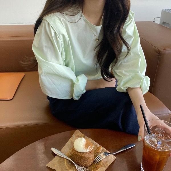 women's blouses & shirts alien kitty minimalist green girls chic 2021 women students streetwear delicate all match brief solid elegant, White 
women's blouses & shirts alien kitty minimalist green girls chic 2021 women students streetwear delicate all match brief solid elegant, White