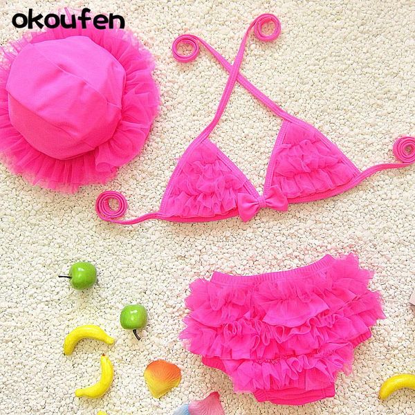 okoufen 2021 new fashion baby girl bikini swimsuit quality 3 in 1 baby girl swimwear summer kids swim clothes sets, Black