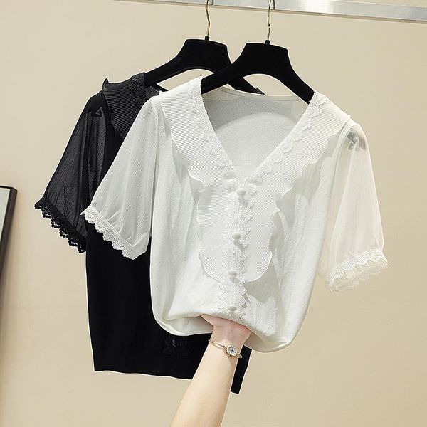 women's t-shirt chiffon patchwork knitwear t shirt women short sleeve tee korean fashion woman v-neck tshirts clothes summer white
women's t-shirt chiffon patchwork knitwear t shirt women short sleeve tee korean fashion woman v-neck tshirts clothes summer white