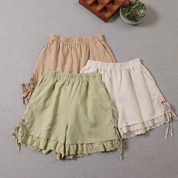 women's shorts mori girl lace splice cotton linen embroidered elastic waist loose casual, White;black
women's shorts mori girl lace splice cotton linen embroidered elastic waist loose casual, White;black